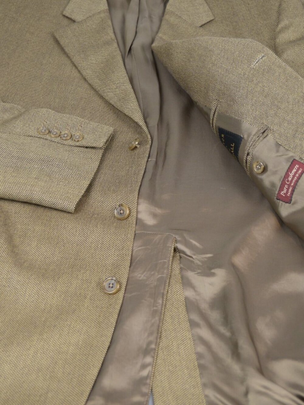 Jack Victor 100% Pure Cashmere Tan Tweed Sport Coat 48R Made in Canada Oak Hall